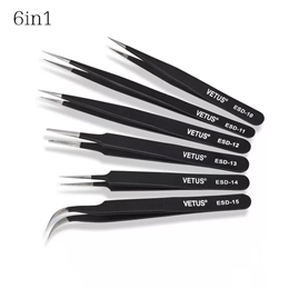 6PCS/SET ESD-10,11,12,13,14,15 Precision Anti Static Tweezers Stainless Steel Tweezers Set For BGA Work Repair Tool